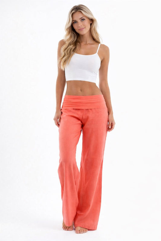 LUMARYA - Coral foldover trousers